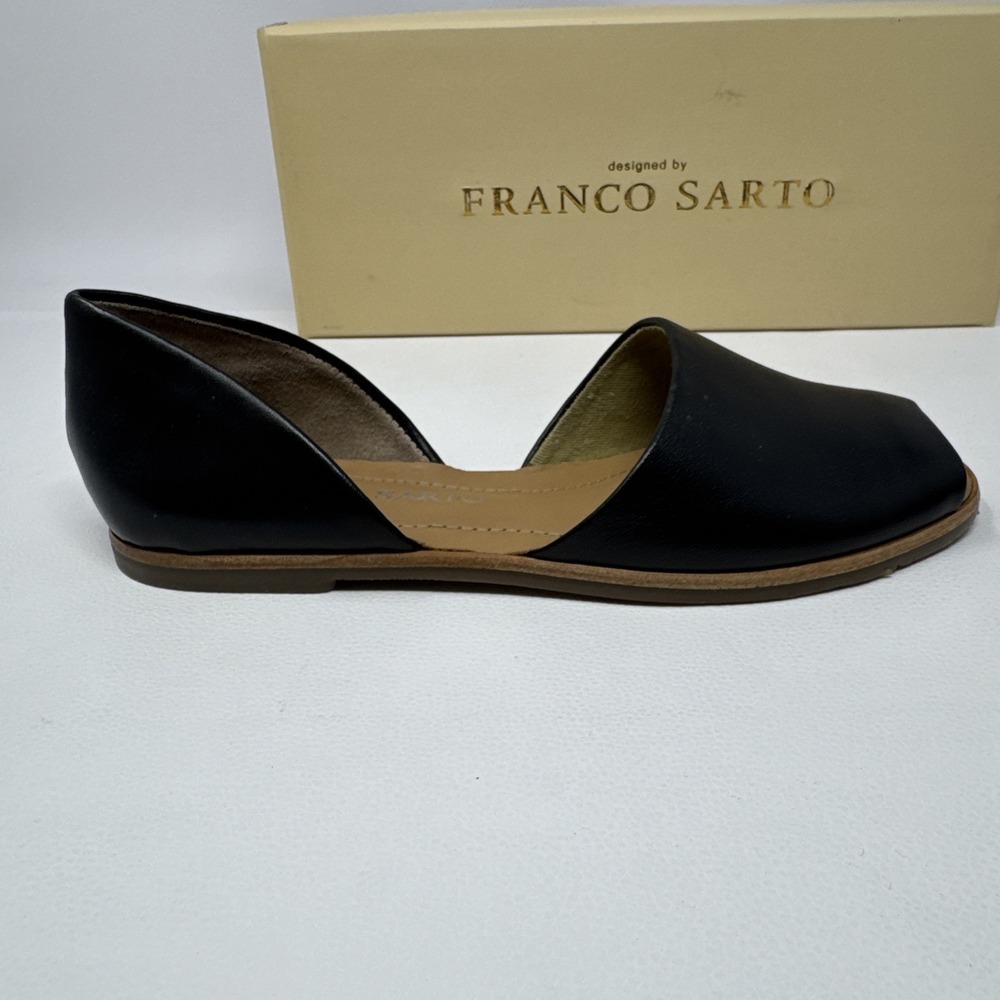 Franco Sarto Comfortable Flats Black Soft Leather Open Toe Slip On Shoes, 5.5M - Picture 6 of 16
